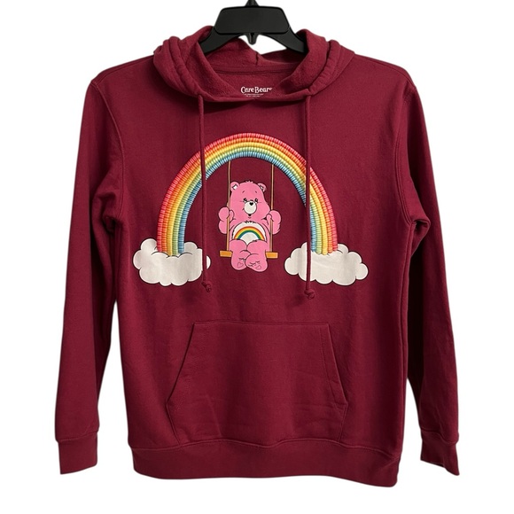 Care Bears Rainbow Embroidered Burgundy Maroon Sweatshirt Hoodie Medium - Picture 2 of 6